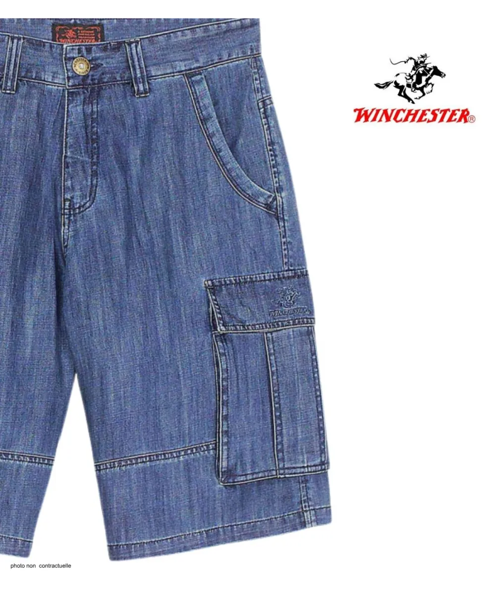 WINCHESTER INDIGO1 : Bermuda en jean homme bleu stone cargo