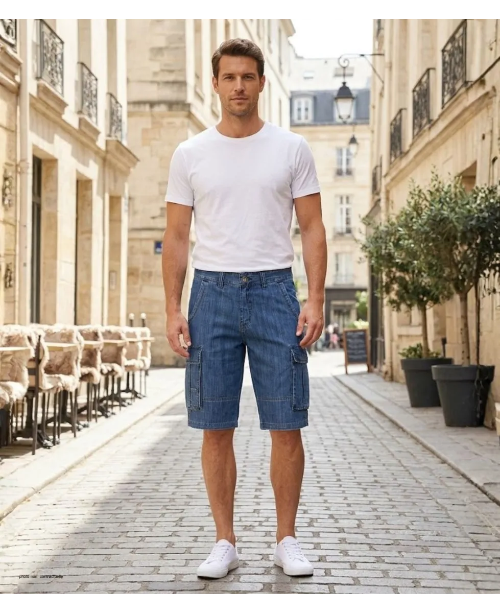 WINCHESTER INDIGO1 : Bermuda en jean homme bleu stone cargo
