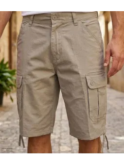 Bermuda cargo uni pour homme de couleur beige en coton et lin de la marque WINCHESTER modèle INVICTUS1.