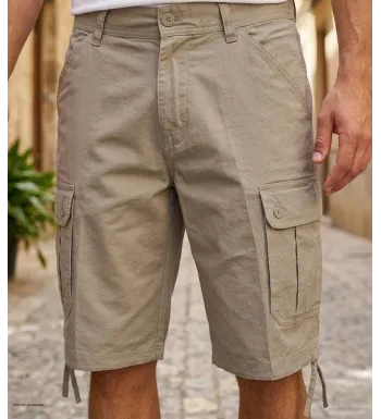 Bermuda cargo uni pour homme de couleur beige en coton et lin de la marque WINCHESTER modèle INVICTUS1.