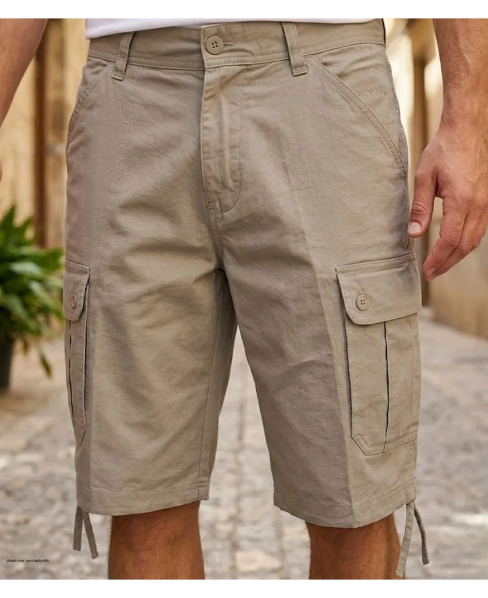 Bermuda cargo uni pour homme de couleur beige en coton et lin de la marque WINCHESTER modèle INVICTUS1.