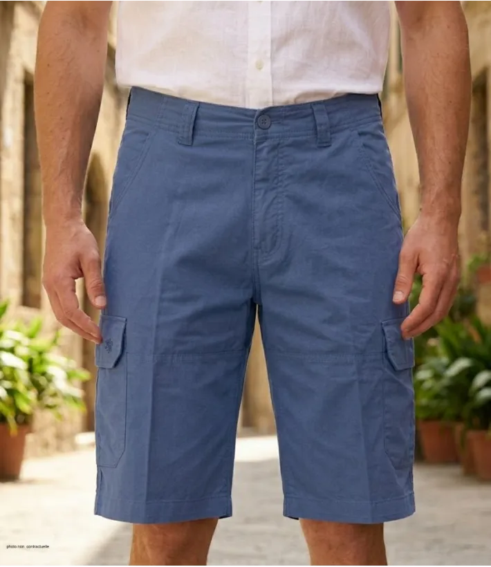 Bermuda uni pour homme de couleur bleu en toile de coton légère de la marque WINCHESTER modèle ISLAND2.
