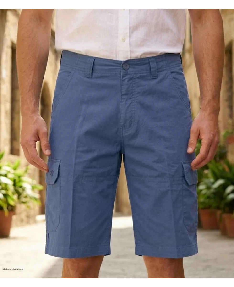 Bermuda uni pour homme de couleur bleu en toile de coton légère de la marque WINCHESTER modèle ISLAND2.