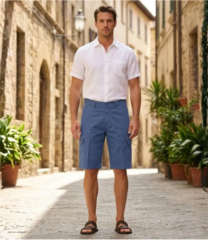 WINCHESTER ISLAND2 : Bermuda Uni en Coton Bleu pour Homme
