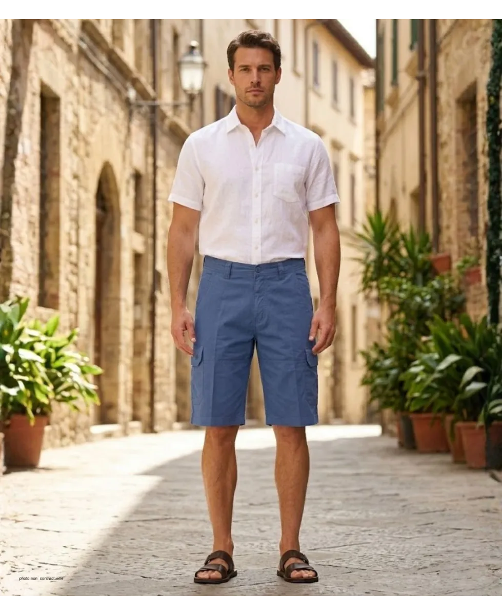 WINCHESTER ISLAND2 : Bermuda Uni en Coton Bleu pour Homme