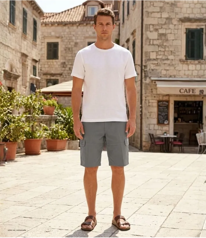 WINCHESTER IVANHOE2 : Bermuda Uni en Coton Gris pour Homme