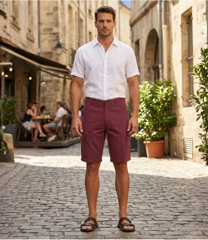 WINCHESTER IVANHOE3 : Bermuda Uni en Coton Bordeaux pour Homme