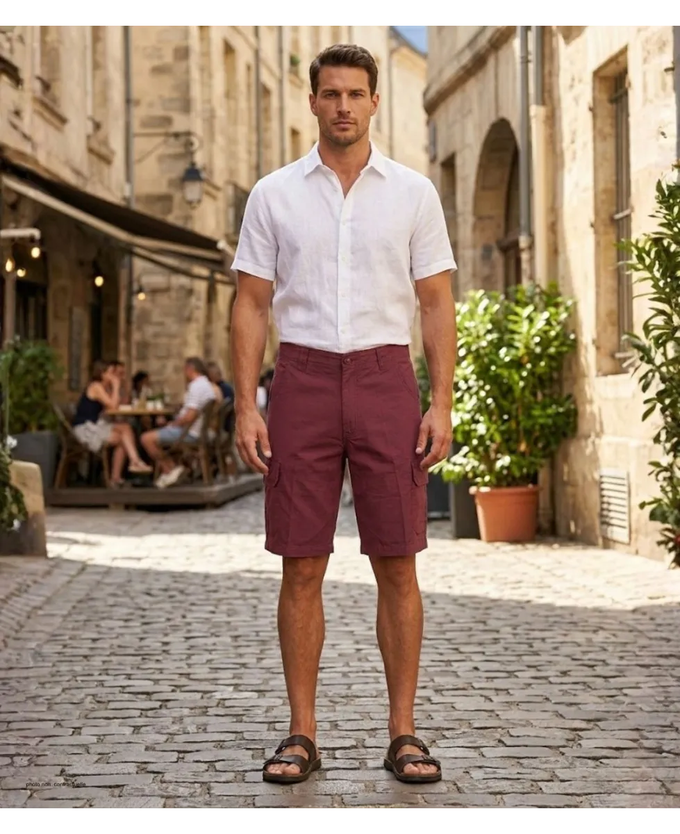 WINCHESTER IVANHOE3 : Bermuda Uni en Coton Bordeaux pour Homme