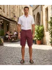 WINCHESTER IVANHOE3 : Bermuda Uni en Coton Bordeaux pour Homme