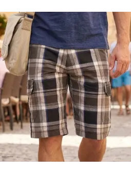 Bermuda pour homme à motifs carreaux gris et bleu en toile de coton légère de la marque WINCHESTER modèle IVORY1.