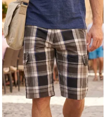 Bermuda pour homme à motifs carreaux gris et bleu en toile de coton légère de la marque WINCHESTER modèle IVORY1.
