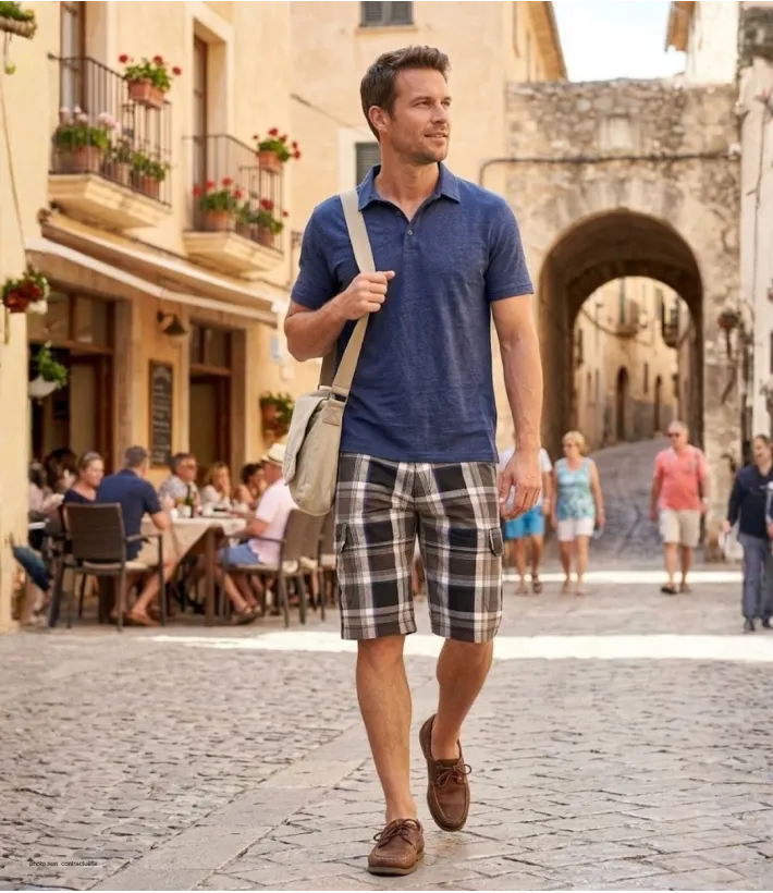 WINCHESTER IVORY1 : Bermuda à Carreaux Gris et Bleu Homme
