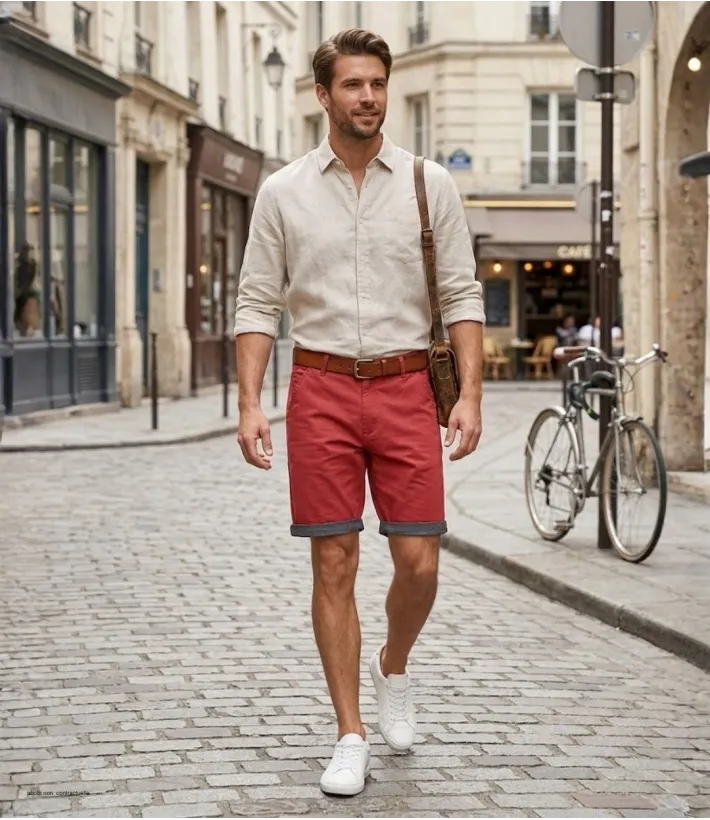 CHALLENGER L2102A Bermuda rouge en coton twill chic