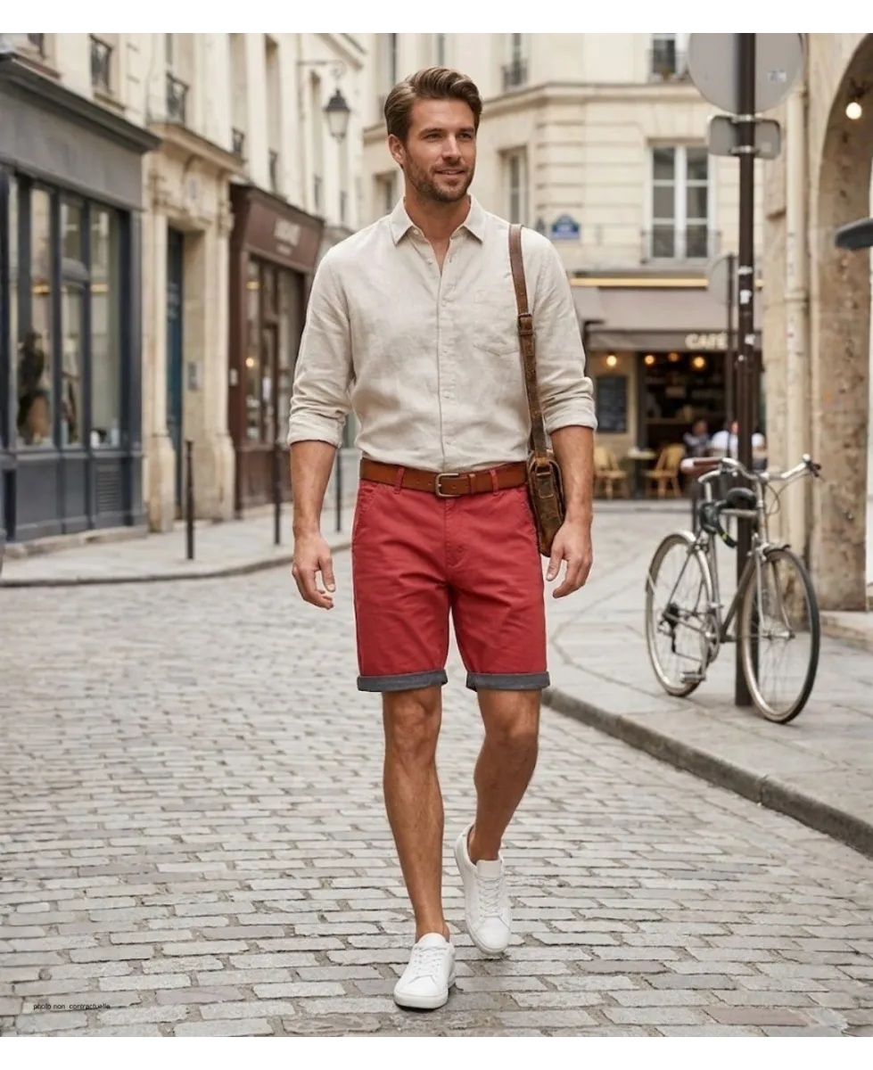 CHALLENGER L2102A Bermuda rouge en coton twill chic