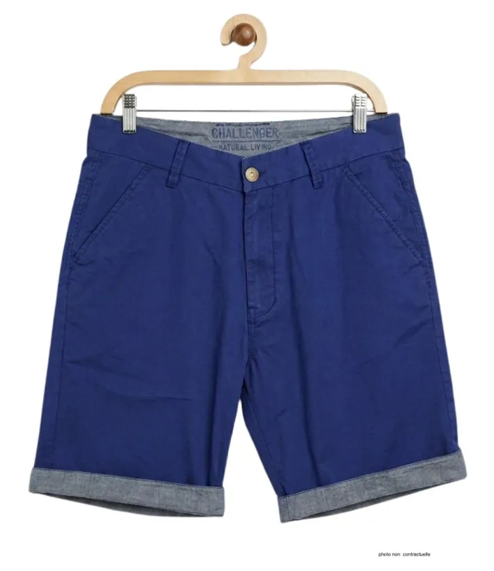 CHALLENGER L2102B Bermuda bleu marine en coton twill