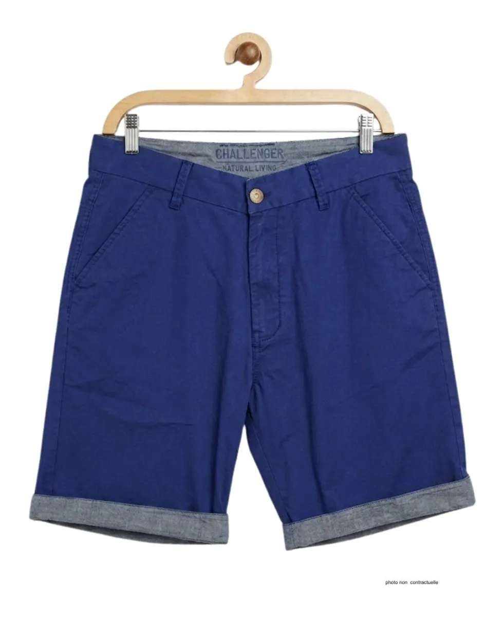 CHALLENGER L2102B Bermuda bleu marine en coton twill