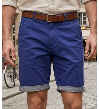 CHALLENGER L2102B Bermuda bleu marine en coton twill
