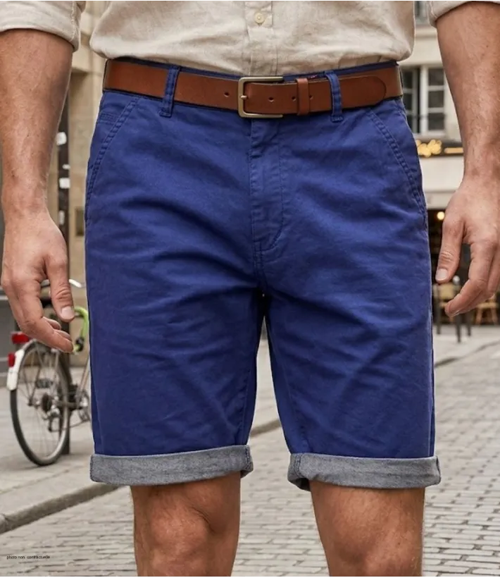 CHALLENGER L2102B Bermuda bleu marine en coton twill