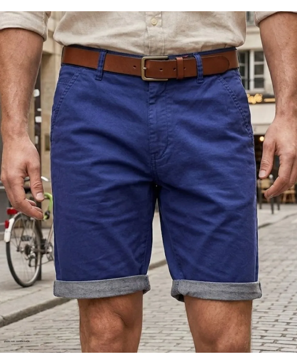 CHALLENGER L2102B Bermuda bleu marine en coton twill