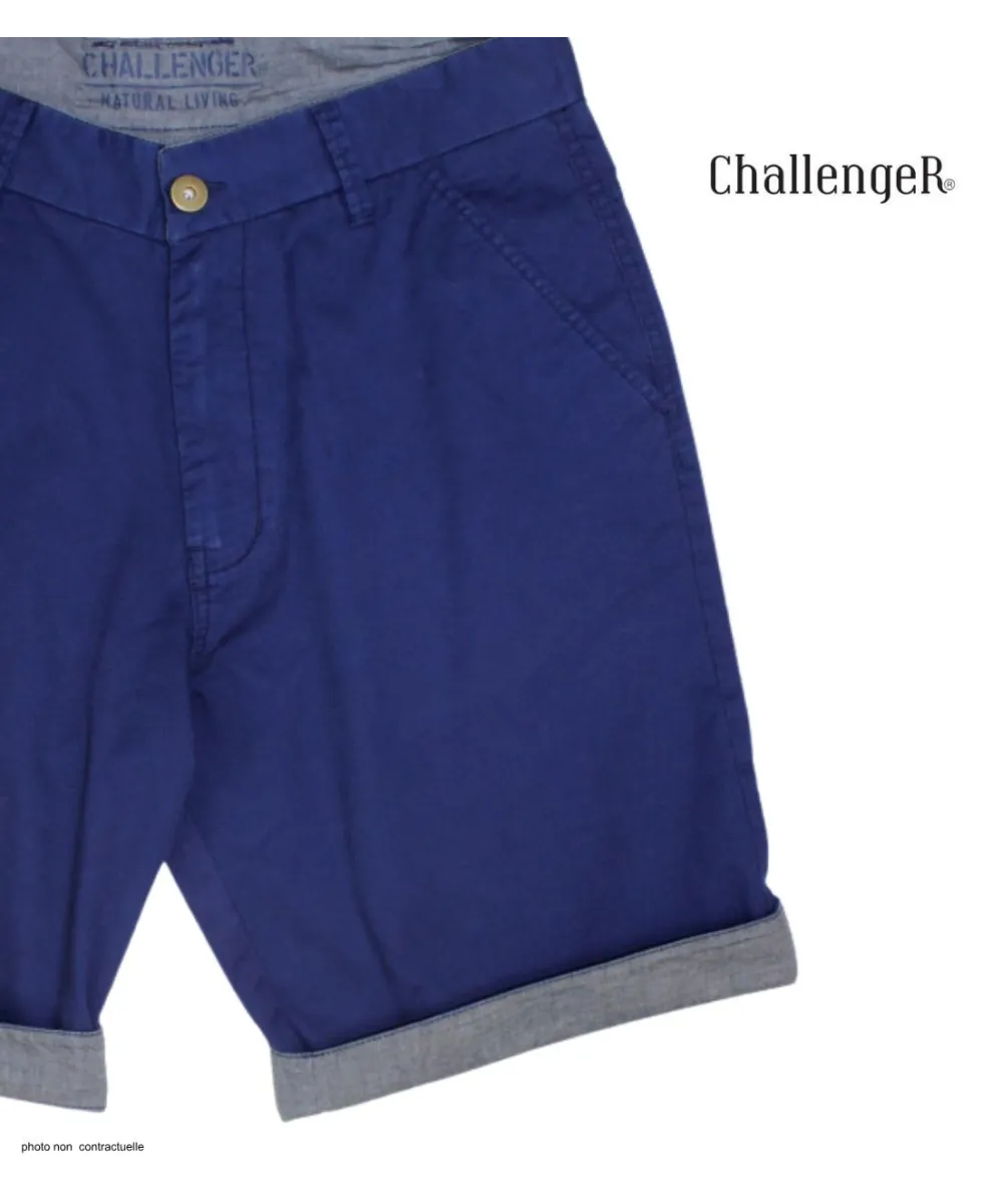 CHALLENGER L2102B Bermuda bleu marine en coton twill