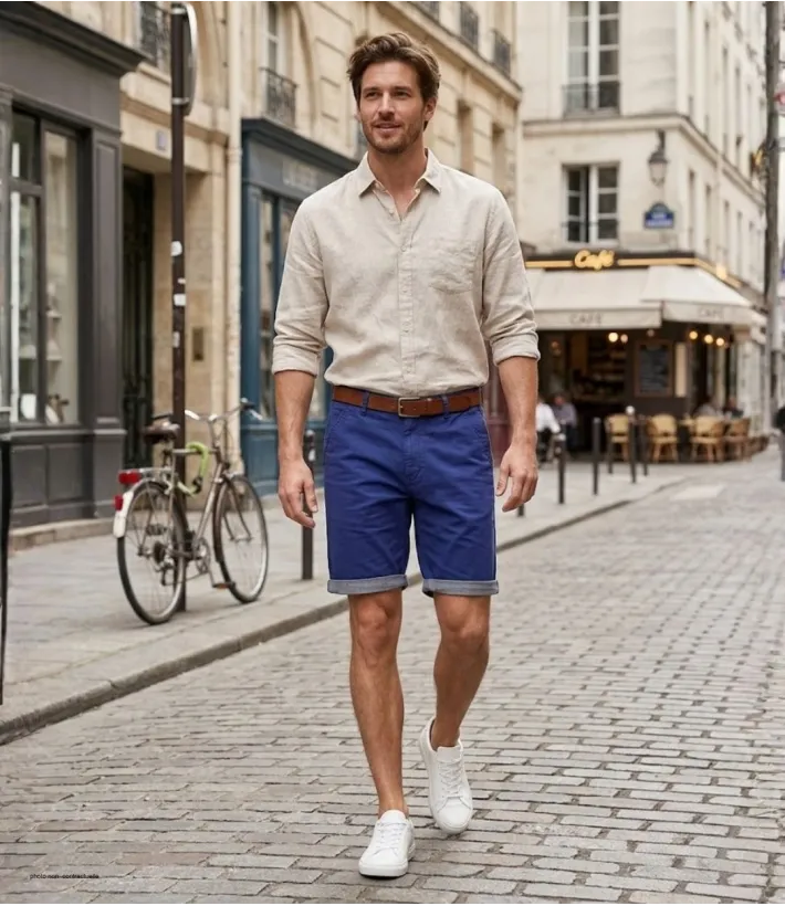 CHALLENGER L2102B Bermuda bleu marine en coton twill