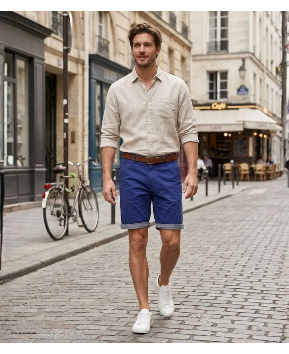 CHALLENGER L2102B Bermuda bleu marine en coton twill