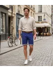 CHALLENGER L2102B Bermuda bleu marine en coton twill