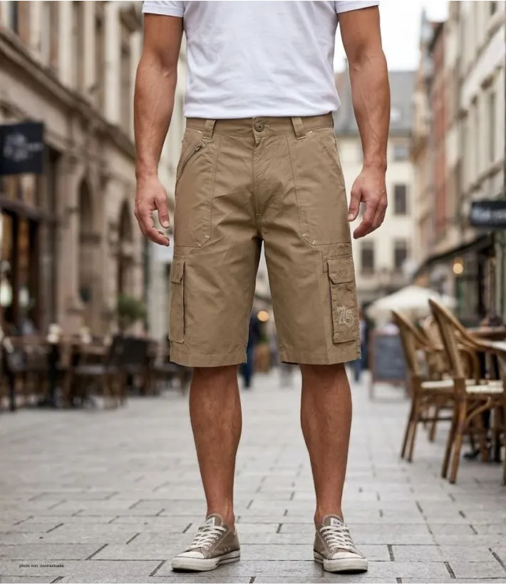 WINCHESTER WE1277B Bermuda beige cargo multi-poches en coton
