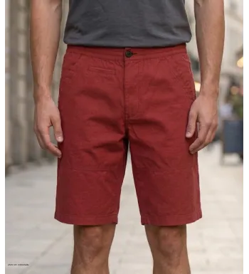 Bermuda pour homme de la marque CHALLENGER modèle IMPALA1 coloris bordeaux avec taille élastiquée et cordon de serrage en coton.