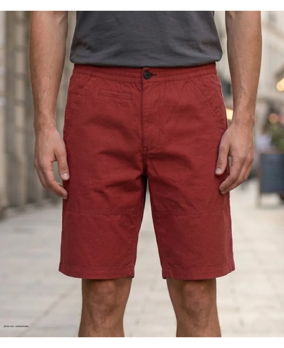 Bermuda pour homme de la marque CHALLENGER modèle IMPALA1 coloris bordeaux avec taille élastiquée et cordon de serrage en coton.