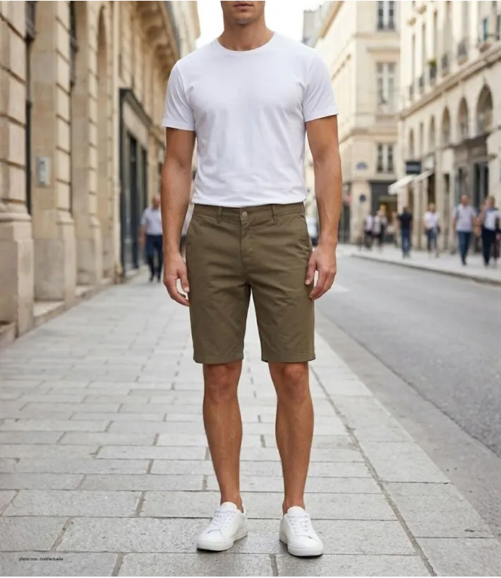 CHALLENGER BER4012 Bermuda uni beige en coton stretch