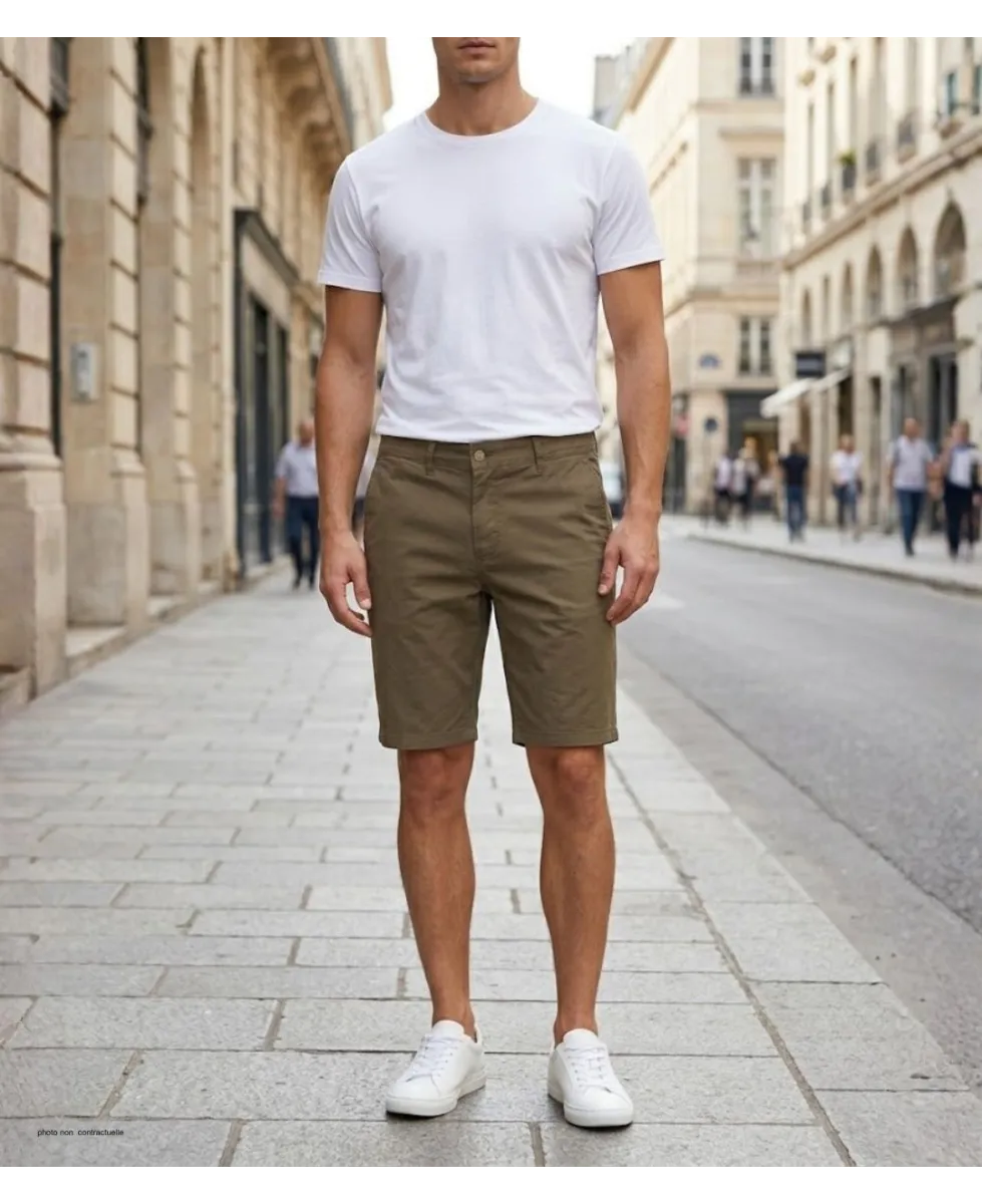 CHALLENGER BER4012 Bermuda uni beige en coton stretch