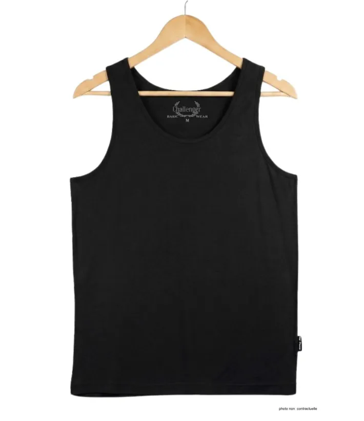 CHALLENGER F105 - Débardeur uni homme noir en pur coton