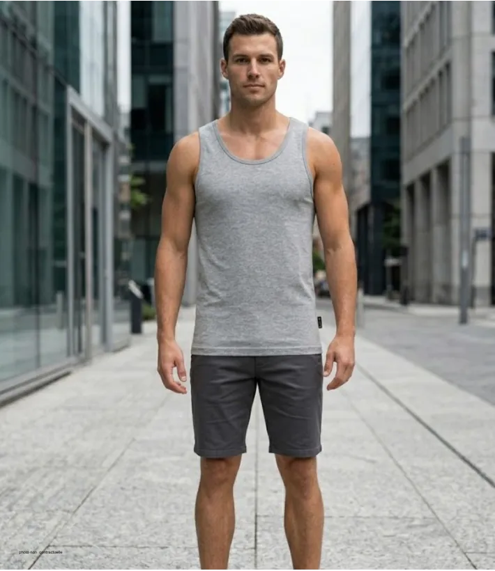 CHALLENGER F105 - Débardeur uni homme gris chiné en coton