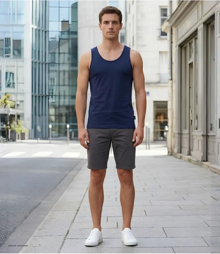 CHALLENGER F105 - Débardeur uni homme marine en pur coton