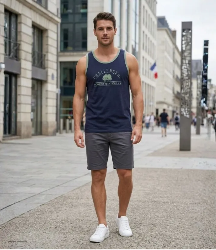 CHALLENGER SORGO2 - Débardeur homme marine et kaki en coton