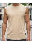 Tee-shirt sans manches uni pour homme de marque CHALLENGER modèle F106 coloris beige camel de face