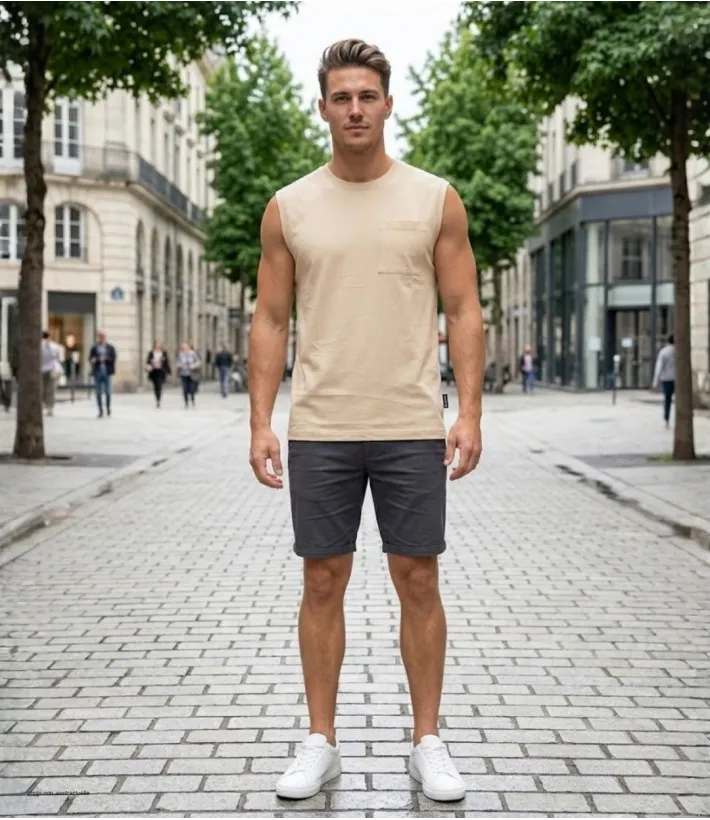 CHALLENGER F106 - Tee-shirt sans manches homme beige camel à poche