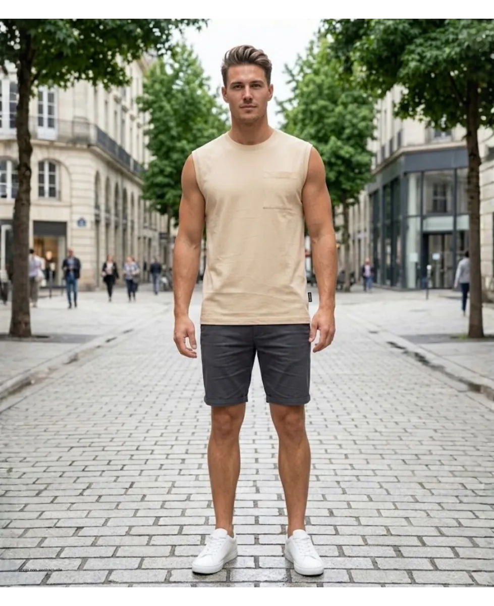 CHALLENGER F106 - Tee-shirt sans manches homme beige camel à poche