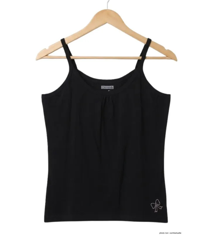 AXONE CAPRI3N Débardeur Fines Bretelles Noir Strass Chic