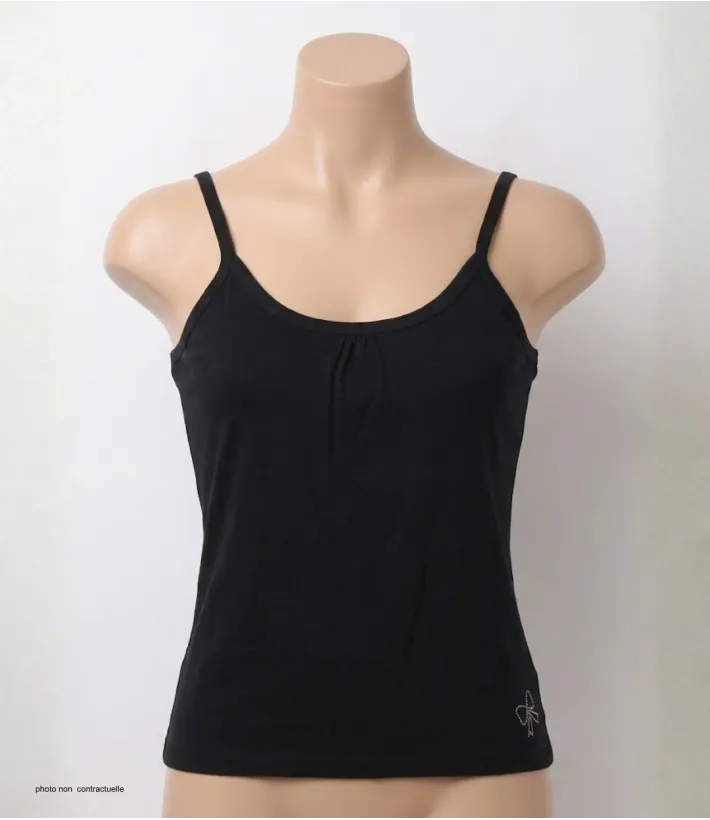 AXONE CAPRI3N Débardeur Fines Bretelles Noir Strass Chic