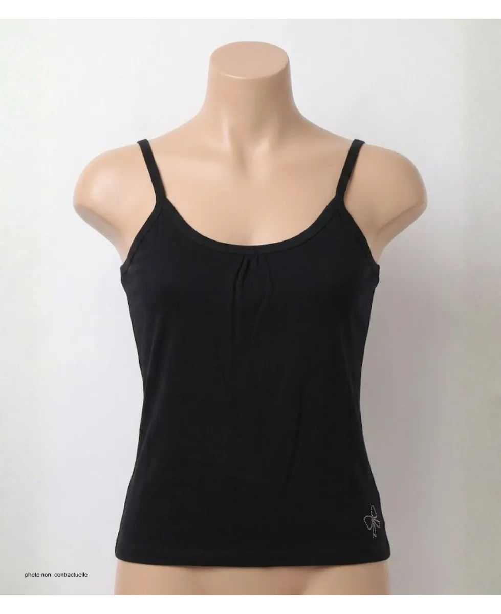 AXONE CAPRI3N Débardeur Fines Bretelles Noir Strass Chic