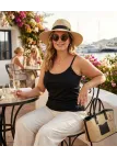 AXONE CAPRI3N Débardeur Fines Bretelles Noir Strass Chic