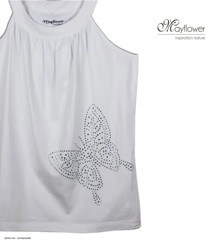 MAYFLOWER TF196BL Débardeur Blanc Papillon Strass Chic