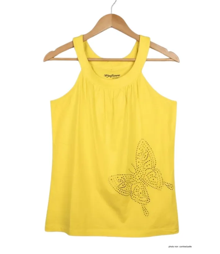 MAYFLOWER TF196J Débardeur Jaune Papillon Strass Chic