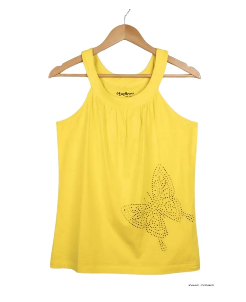 MAYFLOWER TF196J Débardeur Jaune Papillon Strass Chic