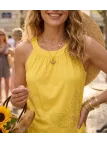 Débardeur jaune pour femme avec détail plissé et motif papillon en strass MAYFLOWER modèle TF196J.