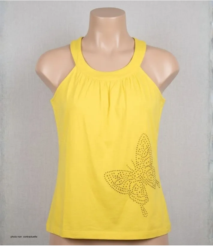 MAYFLOWER TF196J Débardeur Jaune Papillon Strass Chic