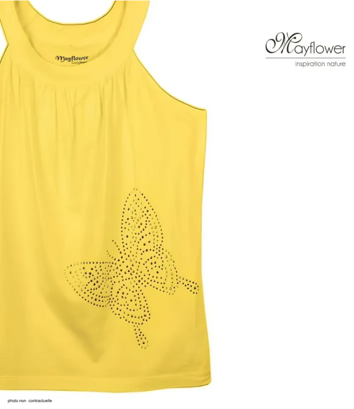 MAYFLOWER TF196J Débardeur Jaune Papillon Strass Chic