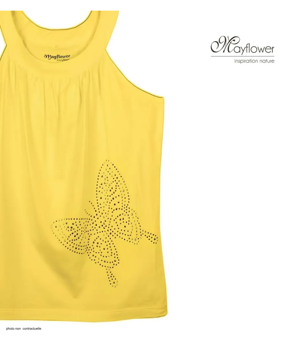 MAYFLOWER TF196J Débardeur Jaune Papillon Strass Chic